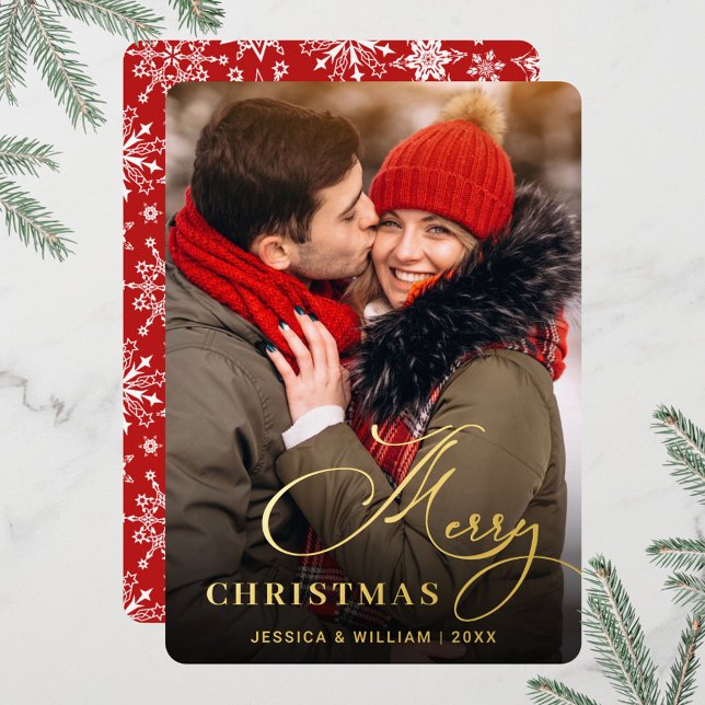 Sparkle Merry Christmas PHOTO Greeting Gold Foil Holiday Card (Creator Uploaded)