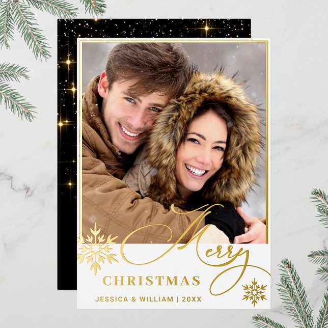 Sparkle Merry Christmas PHOTO Greeting Gold Foil Holiday Card (Creator Uploaded)