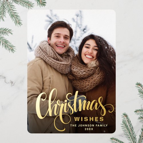 Sparkle Merry Christmas PHOTO Greeting Gold Foil Holiday Card