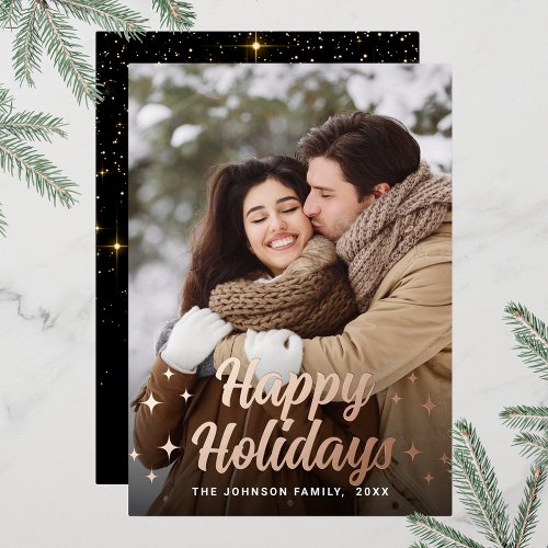 Sparkle Merry Christmas PHOTO Greeting Rose Gold Foil Holiday Card