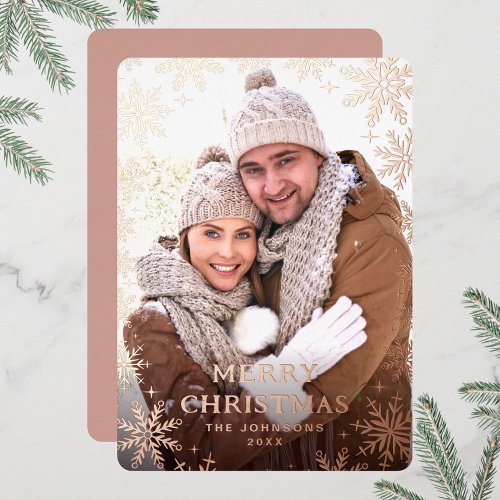 Sparkle Merry Christmas PHOTO Greeting Rose Gold Foil Holiday Card