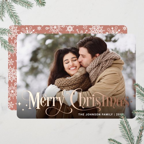 Sparkle Merry Christmas PHOTO Greeting Rose Gold Foil Holiday Card