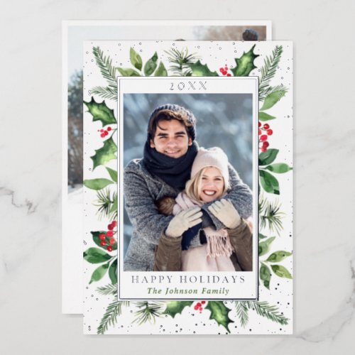 Sparkle Merry Christmas PHOTO Greeting Silver Foil Holiday Card