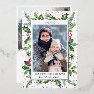 Sparkle Merry Christmas PHOTO Greeting Silver Foil Holiday Card
