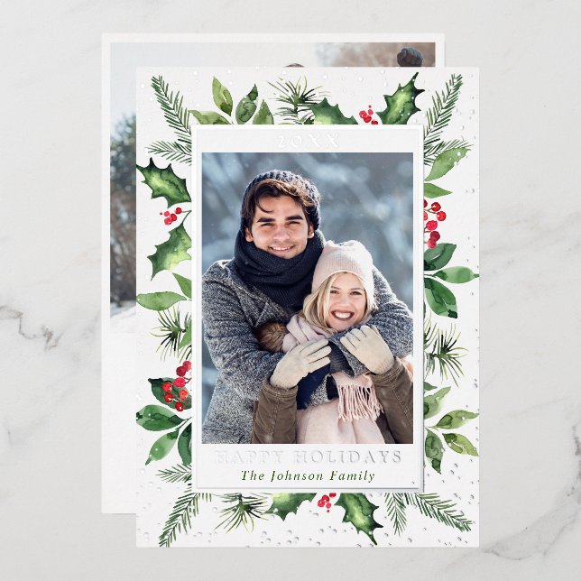 Sparkle Merry Christmas PHOTO Greeting Silver Foil Holiday Card (Front/Back)