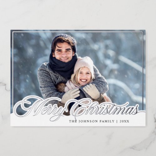 Sparkle Merry Christmas PHOTO Greeting Silver Foil Holiday Card