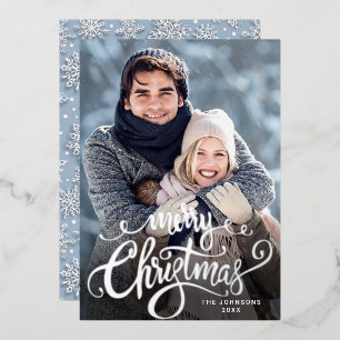 Sparkle Merry Christmas PHOTO Greeting Silver Foil Holiday Card