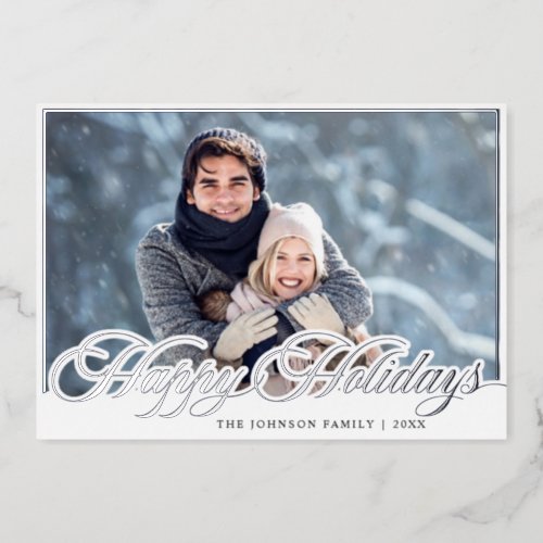 Sparkle Merry Christmas PHOTO Greeting Silver Foil Holiday Card