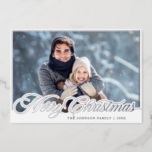 Sparkle Merry Christmas PHOTO Greeting Silver Foil Holiday Card