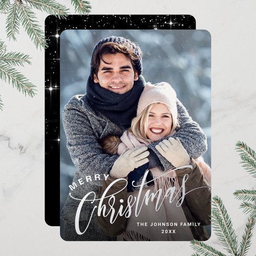 Sparkle Merry Christmas PHOTO Greeting Silver Foil Holiday Card