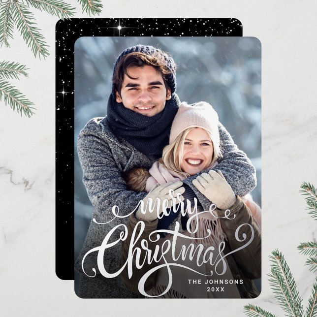 Sparkle Merry Christmas PHOTO Greeting Silver Foil Holiday Card (Creator Uploaded)