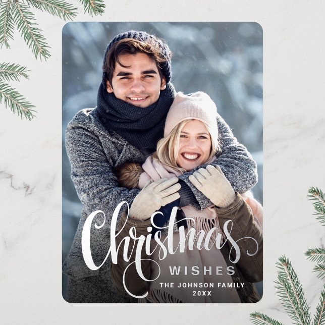 Sparkle Merry Christmas PHOTO Greeting Silver Foil Holiday Card (Creator Uploaded)