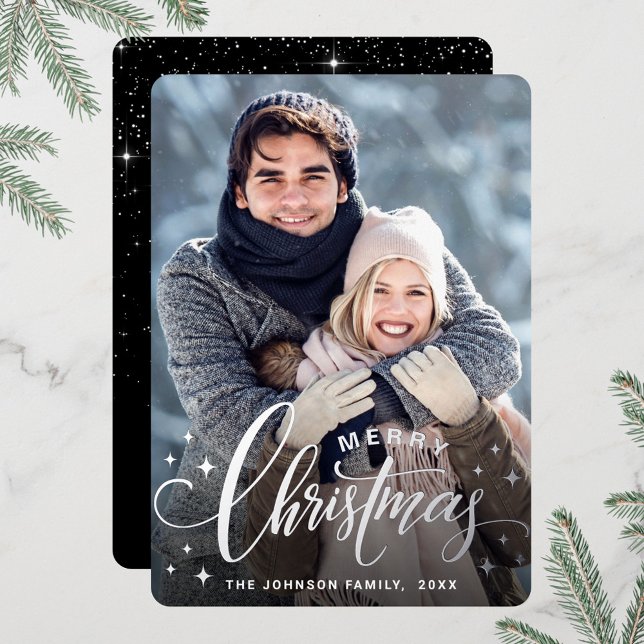 Sparkle Merry Christmas PHOTO Greeting Silver Foil Holiday Card (Creator Uploaded)