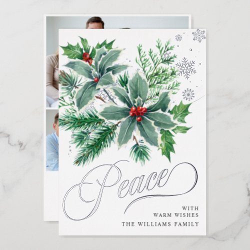 Sparkle Merry Christmas PHOTO Greeting Silver Foil Holiday Card