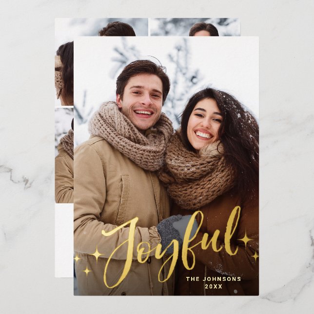 Sparkle Modern Christmas 5 PHOTO Greeting Gold Foil Holiday Card (Front/Back)