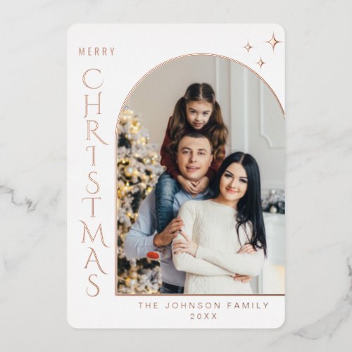 Sparkle Modern Christmas PHOTO Greeting Rose Gold Foil Holiday Card
