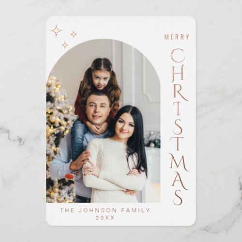 Sparkle Modern Christmas PHOTO Greeting Rose Gold Foil Holiday Card