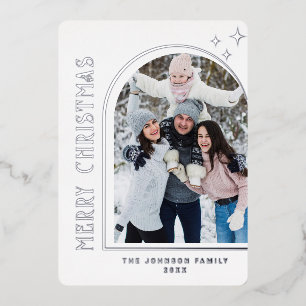 Sparkle Modern Christmas PHOTO Greeting Silver Foil Holiday Card