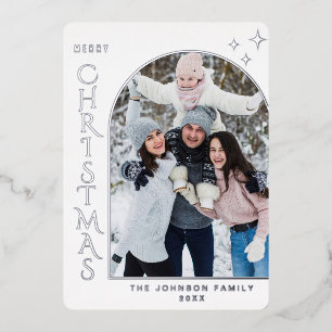 Sparkle Modern Christmas PHOTO Greeting Silver Foil Holiday Card
