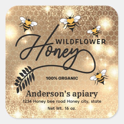 Sparkle modern elegant  honey bees honey jar label