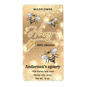 Sparkle modern elegant honey bees honey jar label