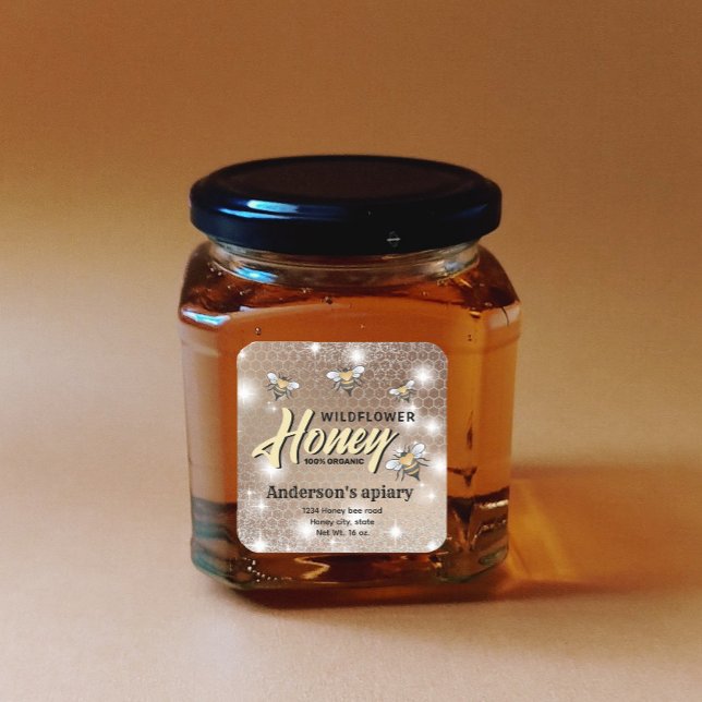 Sparkle modern elegant  honey bees honey jar label (Creator Uploaded)
