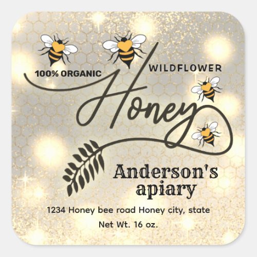 Sparkle modern elegant  honey bees honey jar label