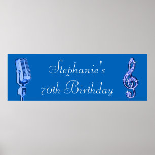 Sparkle Music Note and Retro Microphone Birthday Poster