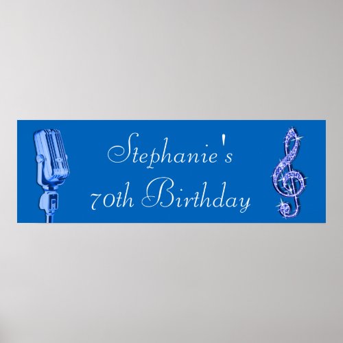 Sparkle Music Note and Retro Microphone Birthday Poster