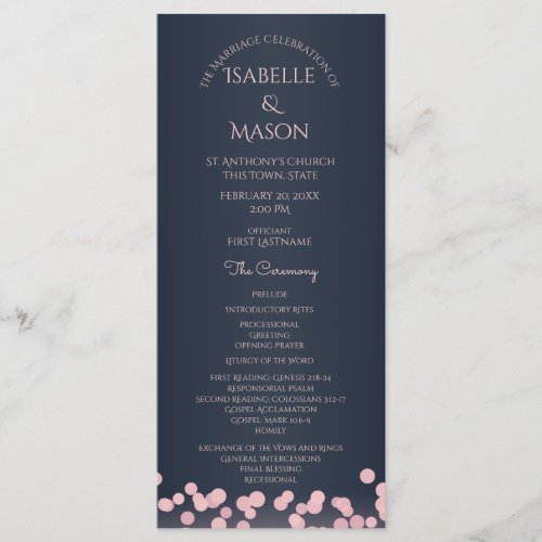 Sparkle Navy Blue and Pink Bokeh Wedding Program