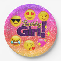 Sparkle Ombre Birthday Girl Emoji Paper Plates