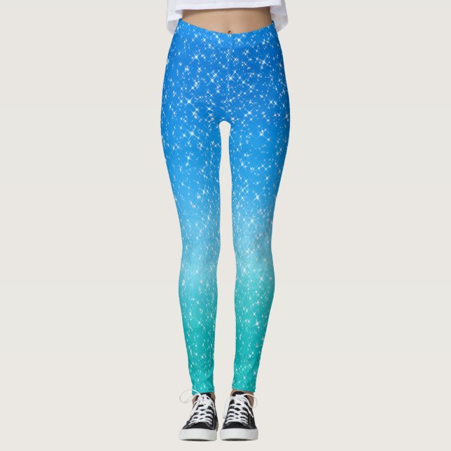  Sparkle Ombre Blue and Green glitter  Leggings (Front)