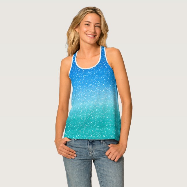 Sparkle Ombre Blue and Green glitter  Tank Top (Front Full)