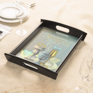 Sparkle On Hearts Stylish Gold Turquoise Glass Serving Tray