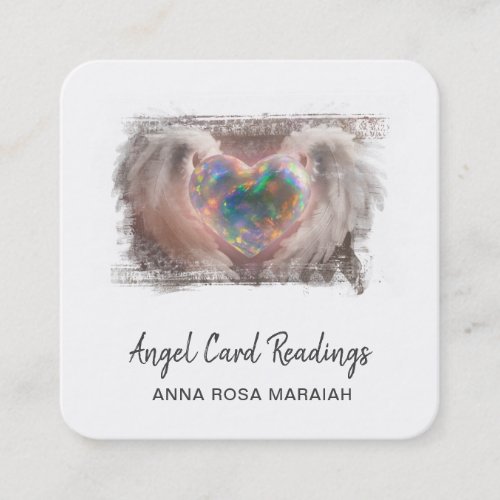  Sparkle Opal Heart QR Angel Wings AP78 Gold Square Business Card
