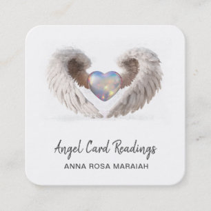 *~* Sparkle Opal Heart QR Angel Wings AP78 WHITE Square Business Card