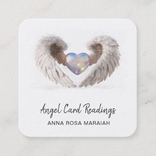  Sparkle Opal Heart QR Angel Wings AP78 WHITE Square Business Card