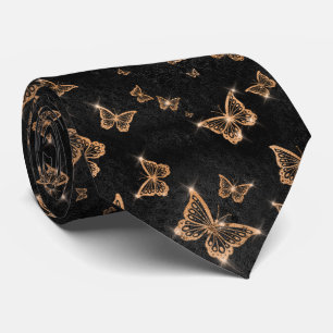 Sparkle Orange Glam Butterflies Neck Tie