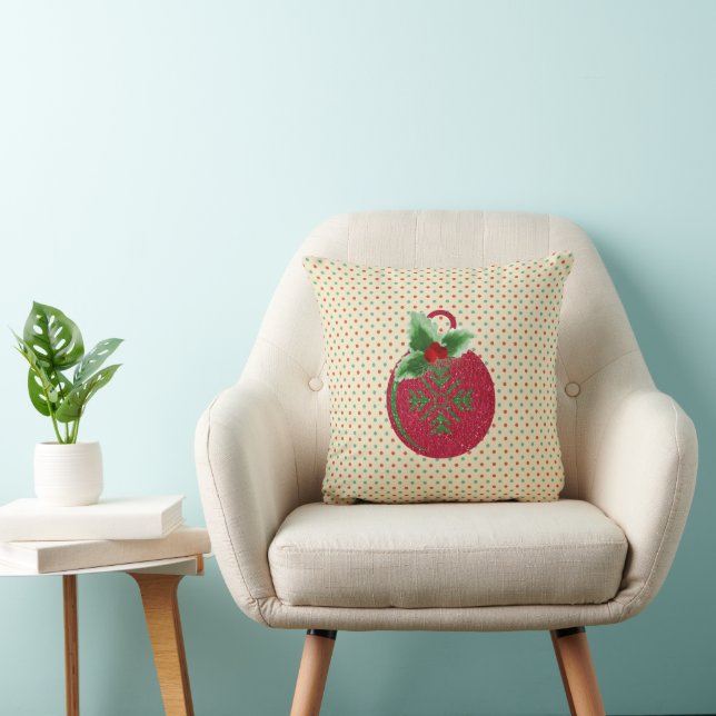 Sparkle Ornament and Polka Dots Holiday Throw Pillow (Chair)