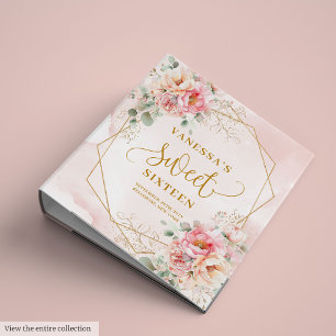 Sparkle Pale Pink Gold Peonies Sweet 16 Album 3 Ring Binder