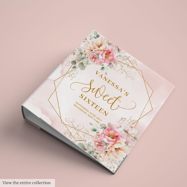 Sparkle Pale Pink Gold Peonies Sweet 16 Album 3 Ring Binder (Sparkle Pale Pink Gold Peonies Sweet 16 Album 3 ring binder)