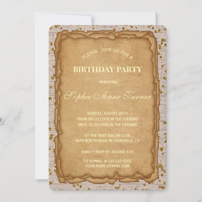 Sparkle Papyrus Ancient Birthday Invitation (Front)