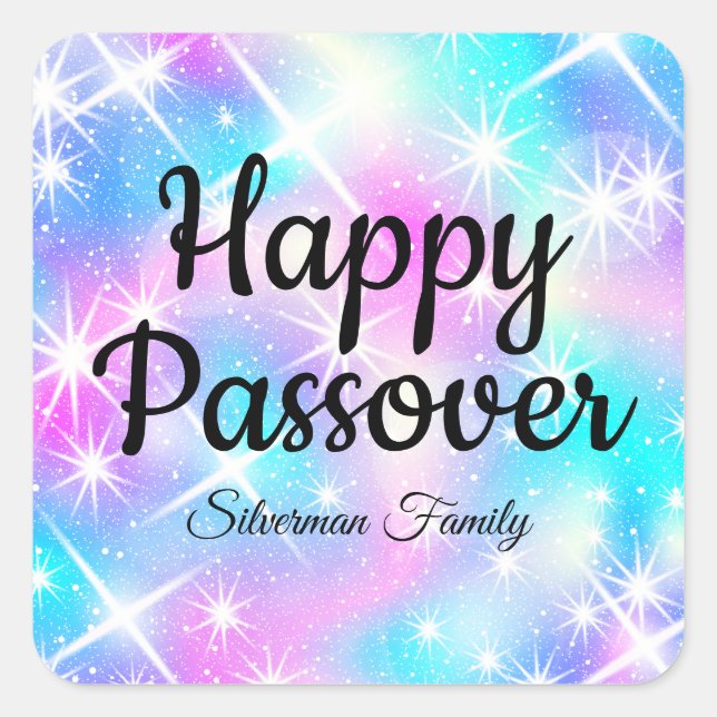 Sparkle Pastel Jewish Pesach Happy Passover Square Sticker (Front)
