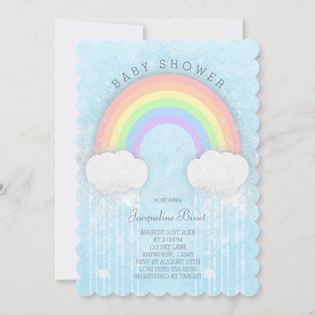 Sparkle Pastel Rainbow Baby Shower Invitation (Front)