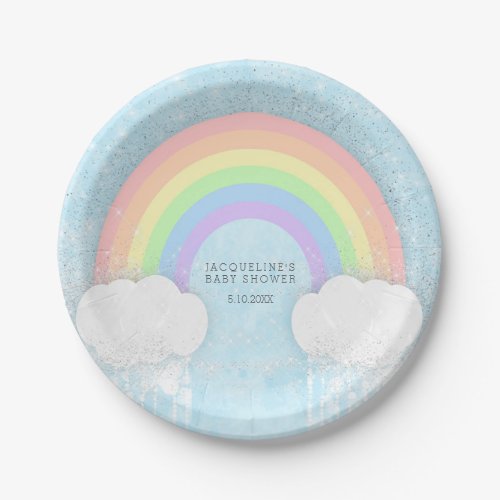 Sparkle Pastel Rainbow Baby Shower Paper Plates