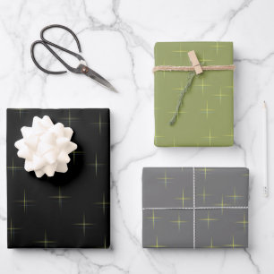 Sparkle Pattern Black Green And Gray Wrapping Paper Sheets