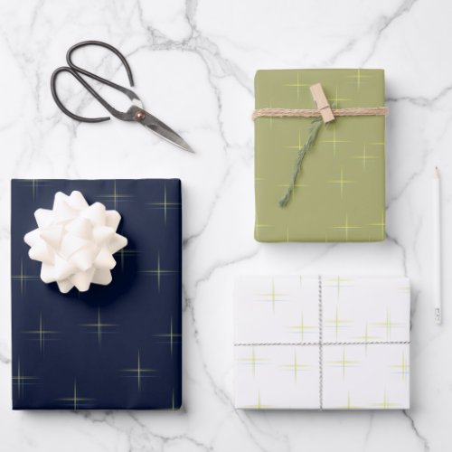 Sparkle Pattern Navy Gold And White Wrapping Paper Sheets