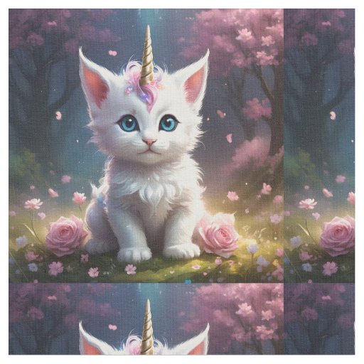 "Sparkle Paws: The Enchanting Unicorn Kitten" Fabric