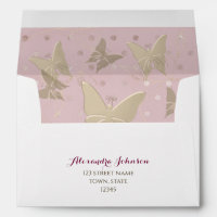 Sparkle Pink and Gold Butterflies Return Address Envelope