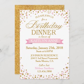 Sparkle Pink And Gold Glitter Dots Birthday Invitation by NouDesigns at Zazzle